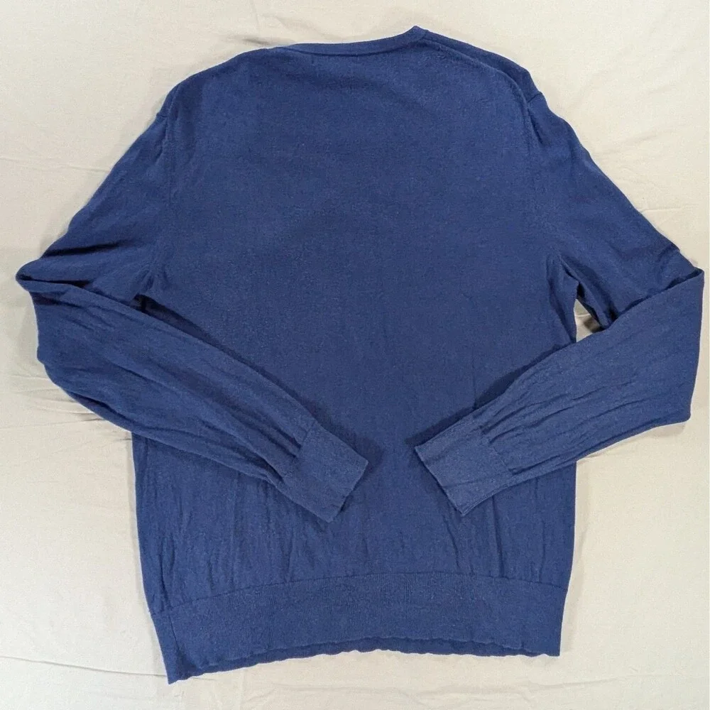 Banana Republic V-Neck Sweater Mens Size Large Blue Silk Cotton Cashmere Blend